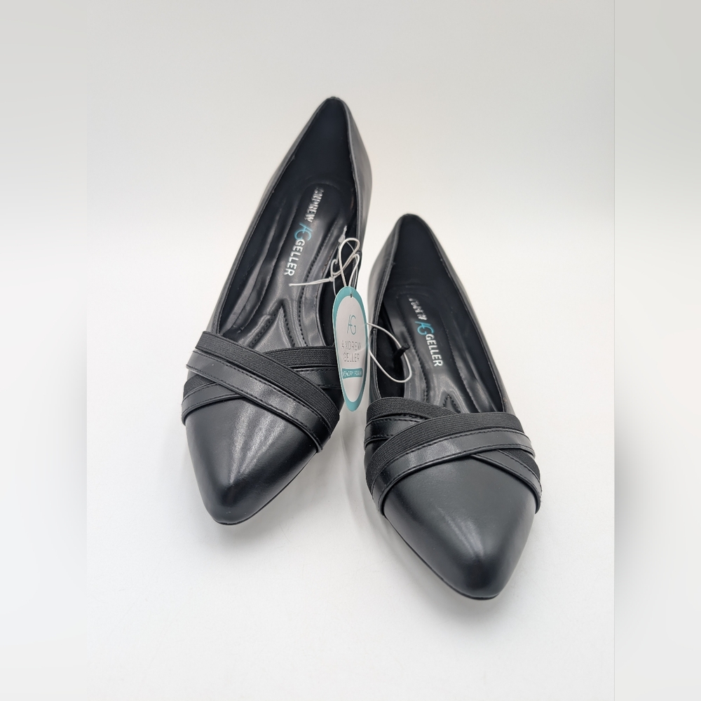 NWT Andrew Geller Olena 8.5W Block Heel Black Criss-Cross Vamp Cushioned Sole - Picture 8 of 17